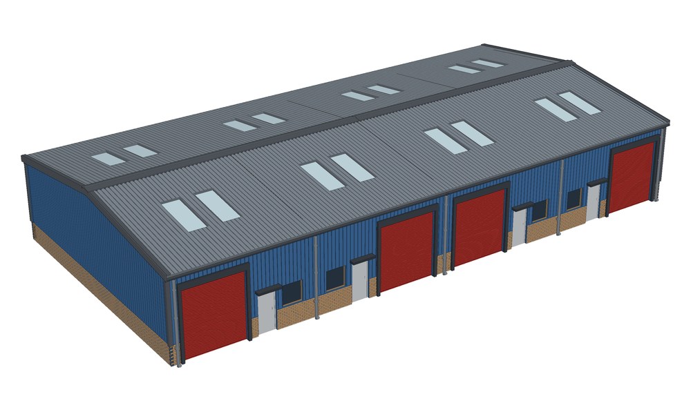 Modern Industrial Unit Terrace, 4-bay render